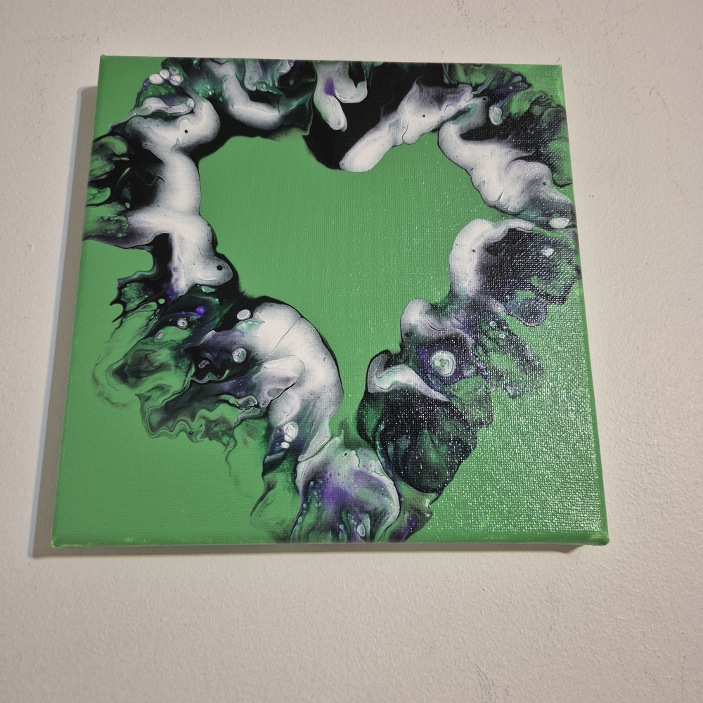 Abstract Green and Black Heart Canvas Art